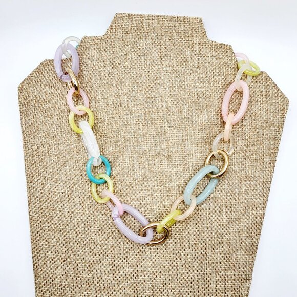 Open Edit Nordstrom Chunky Colorful Pastel Spring Link Necklace - Picture 3 of 6